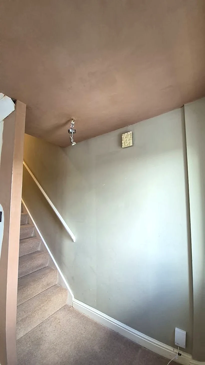Fresh plastered ceiling in a Sheffield hallway and staircase